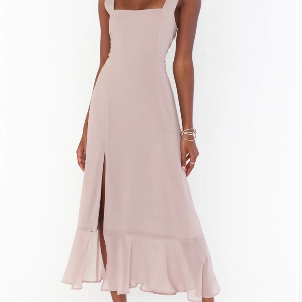 Show Me Your MuMu Dusty Blush Midi Dress with Square Neckline